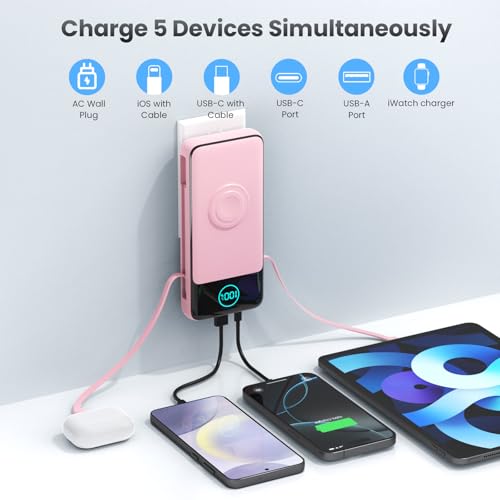 Portable Charger for iPhone with Built (Pink)