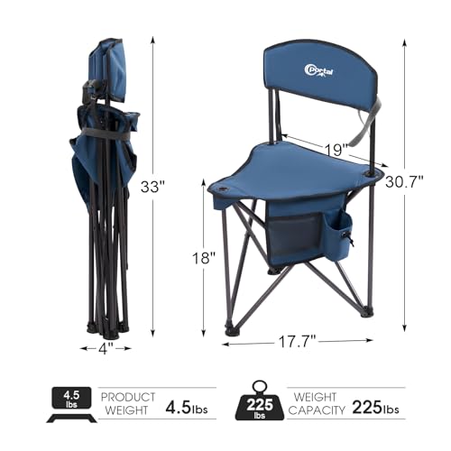 Extra Large Quick Folding Tripod Stool with Backrest Fishing Camping Chair with Carry Strap (Blue)