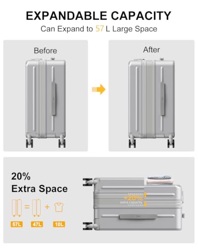 Carry on Luggage Airline Approved (Silver Grey-Expandable / Front Pocket)