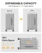 Carry on Luggage Airline Approved (Silver Grey-Expandable / Front Pocket)