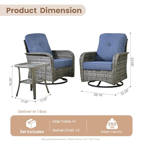 Patio Furniture Set (3 PCS Rocking Bistro Set / Deni Blue)
