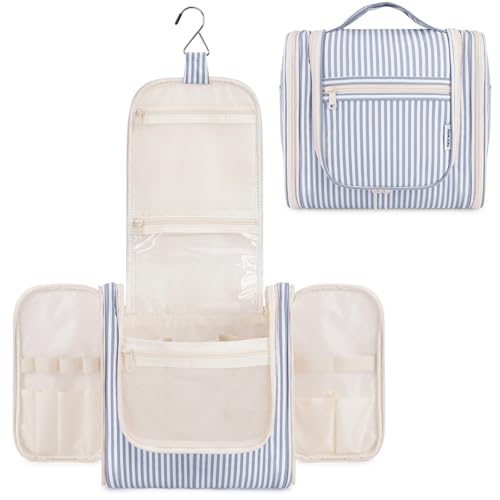 Large Hanging Travel Toiletry Bag for Women (CA-Greyish Blue Stripe / Large)