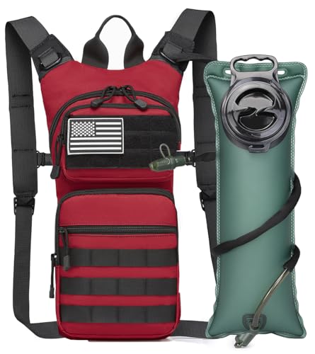 Insulated Water Hydration Pack Bag with 3L TPU Bladder Tactical Molle Hydration Backpack for Hiking Cycling Running (Red)
