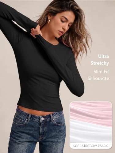 Womens Long Sleeve Shirts Basic Compression Tops Black M (Medium / Black)