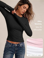Womens Long Sleeve Shirts Basic Compression Tops Black 2XS (XX-Small / Black)