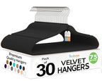 Premium Velvet Hangers 30 Pack Ultra Thin Non Slip Adult Felt Space Saving Suit Hanger for Closet Heavy Duty Coat Pants Jackets Dress Hangers 360° Swivel Hook Hold Upto 10 lbs Black (Black / 30 Pack)
