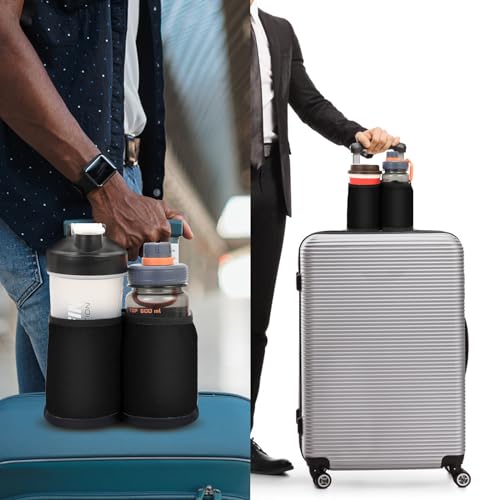 Luggage Travel Cup Holder for Suitcases Free Hands (Black)