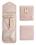 Travel Jewelry Organizer Case K Initial Jewelry Roll (Small / Pink-K)
