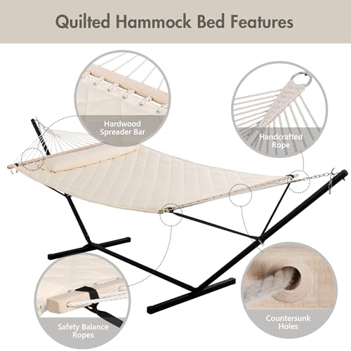 Outdoor Hammock Heavy Duty Hammock with 12 Feet Steel Stand (2 Person With Stand / Cream)