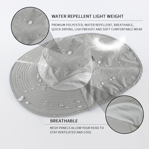 Outdoor UPF50+ Sun Hat Wide Brim Mesh Fishing Hat with Neck Flap (Large-X-Large / Light Gray)
