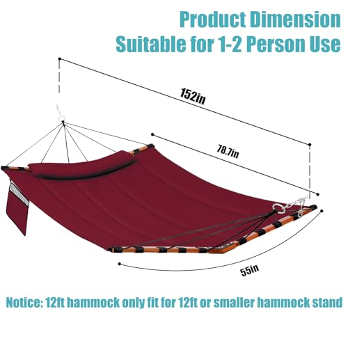 12FT 2 Person Hammock with V Shaped Spreader Bar (Red)