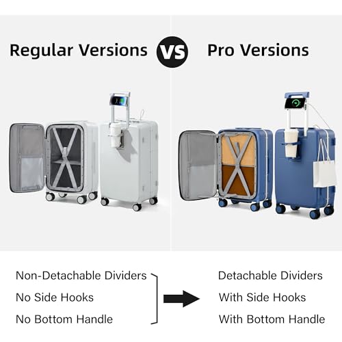 20 Inch Top Opening Carry On Luggage with Cup Holder and USB Ports (Caribbean Blue / 20 Inch Pro)