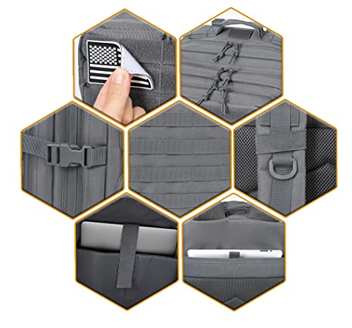 45L Military Tactical Backpack Molle Army Assault Pack CCW 3 Day survival Bug Out Bag Hiking Treeking Rucksack heavy duty backpack (3.0 Gray)