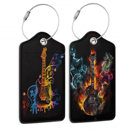 2 Pack Luggage Tags with Colorful Guitar for Suitcases (Colorful Guitar)