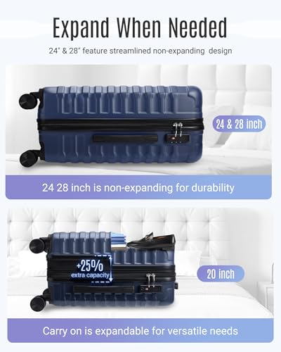Luggage Sets 3 Pcs Suitcase with Wheels (Dark Blue / 3-Piece Set-20 Inch/24 Inch/28 Inch)