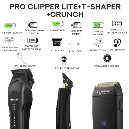 3-in-1 Pro Clipper Lite, T-Shaper & Crunch Shaver Kit (Black Bundle)