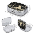 Metal 2 Compartment Pill Organizer Travel Friendly Portable Compact Pill Box Cute Pill Case to Hold Vitamins (Cats and Spaceships)