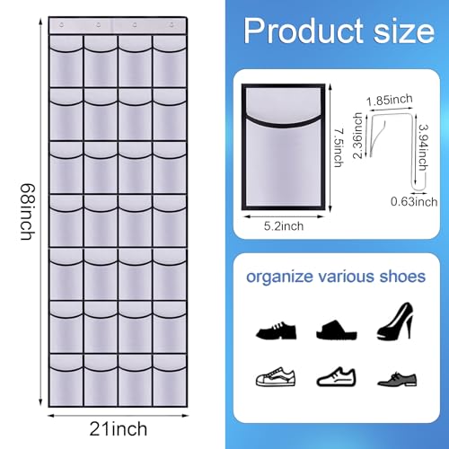 28 Mesh Pockets Hanging Over the Door Shoe Organizer (White / 68"x22")