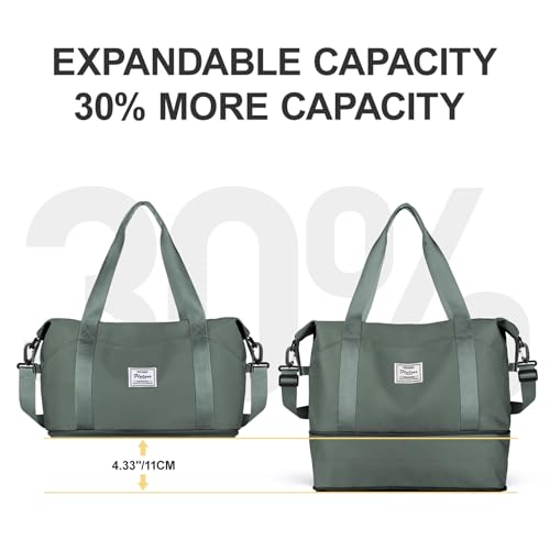 Travel Duffle Bag Carry On Weekender 18x14x8 Gym Work Bags for Women Men (A17-green-expandable / Large)