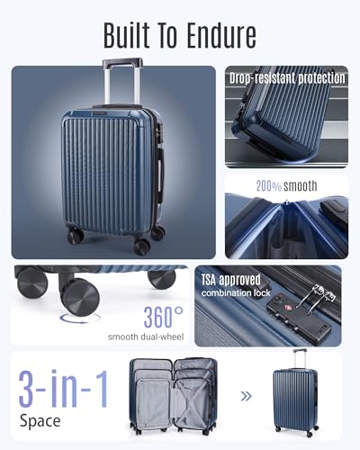 3 Piece Luggage Sets With Spinner Wheels Hardshell TSA Lock (Light Brown / 3-Piece Set - 20"/24"/28")