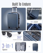 3 Pieces Luggage Sets with Spinner Wheels Hardshell TSA Lock (Black Brown / 3-Piece Set - 20"/24"/28")