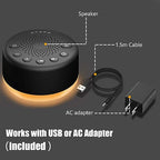 Sound Machine Easysleep White Noise Machine with 25 Soothing Sounds and Night Lights with Memory Function 32 Levels of Volume and 5 Sleep Timer Powered by AC or USB for Sleeping Relaxation (Black)