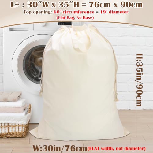 Heavy Duty Canvas Laundry Bag with Handles & Drawstring 30"Wx35"H (Beige / L+ 30"Wx 35"H┃1 Pack)