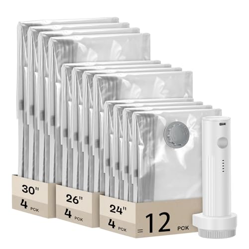 Travel Vacuum Seal Bags for Clothing with Cordless Electric Pump (12PCS)