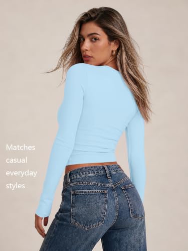 Womens Long Sleeve Shirts Basic Compression Tops Baby Blue S (Small / Baby Blue)