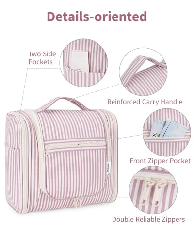 Large Hanging Travel Toiletry Bag for Women (CA-Dusty Rose Stripe / Large)