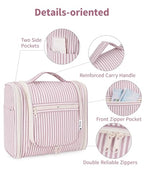 Large Hanging Travel Toiletry Bag for Women (CA-Dusty Rose Stripe / Large)