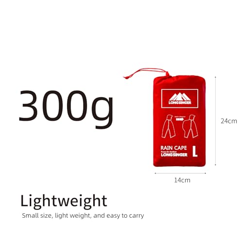 Hooded Rain Poncho for Adult with Pocket Waterproof Lightweight Unisex Raincoat for Hiking Camping Emergency (Large / Red)