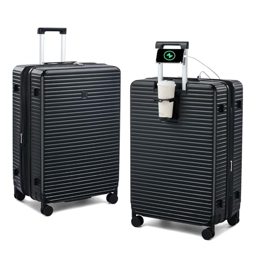 28 Inch Checked Luggage Hard Shell Big Suitcases with Wheels (Black / Expandable 28 Inch)