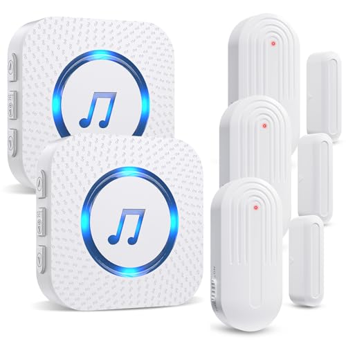 Door Chime Alarm When Open for Kids Safety (3 Sensors + 2 Receiver White)