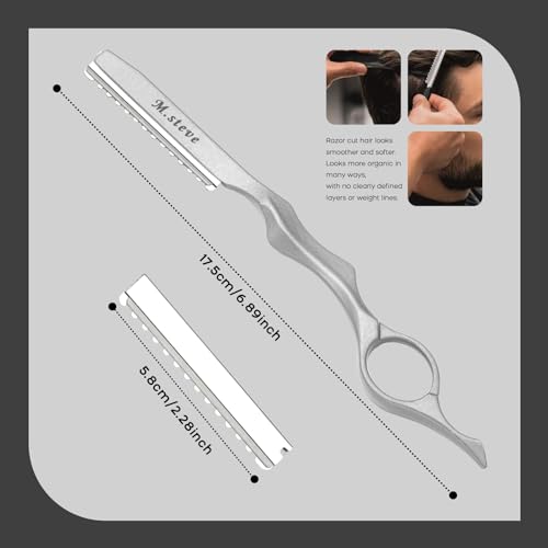 Hair Cutting Razor 6.89" with 10 Replacement Blades (Silver)