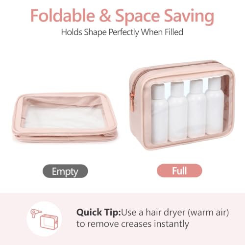 Clear Makeup Bag Travel (3 Pack Pink / TSA Specialist (3-Pack Medium - Soft))