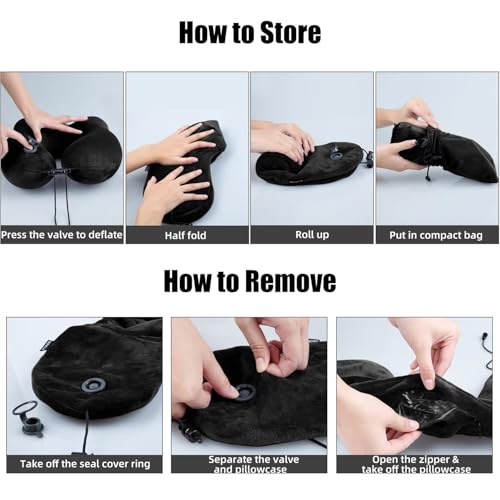 Inflatable Travel Neck Pillow for Airplanes (Black)