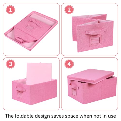 Storage Bins With Lids Closet Organizer Cabinet Box For Clothes (Pink - Light pink inside / 2 Pack)