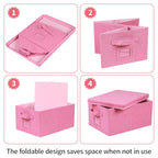 Storage Bins With Lids Closet Organizer Cabinet Box For Clothes (Pink - Light pink inside / 2 Pack)