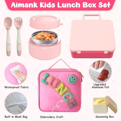 Lunch Box Kids with Thermo Insulated Lunch Bag for School (Pink)