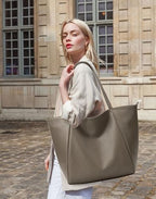 Large Tote Bag Vegan Leather 16L Casual Zipper Work Weekender (Greyish)