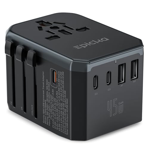 45W Universal Travel Adapter PD&QC (45W-5USB(3 USB-C) Black)