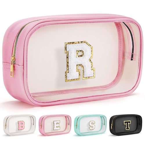 Initial Travel Makeup Bag Pouch (Large-Pink / R)