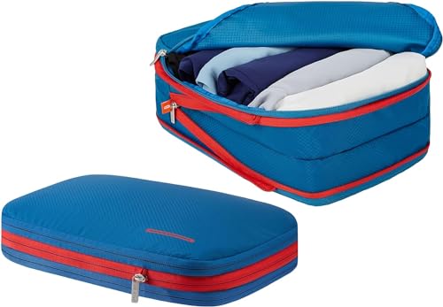 BeeNesting Compression Packing Cubes 2 set for travel carry on Small Luggage Organizer Bags with Double (Blue Red / 2 Pack(9L+9L))