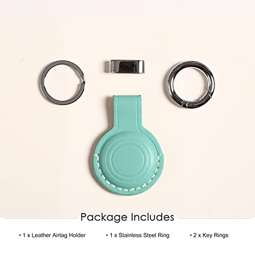 Genuine Leather Keychain Holder Compatible with Airtag ([1 Pack] Cyan V2.0)
