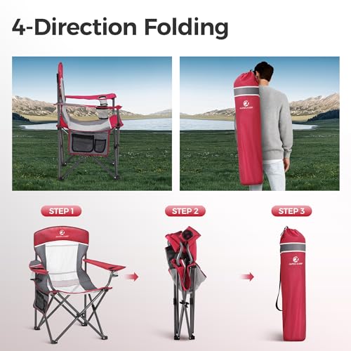 Heavy Duty 400lbs Mesh Back Camping Chairs with Lumbar Support (Red / 1PC)