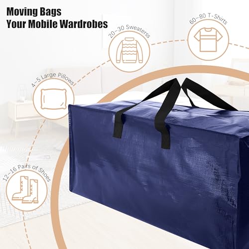 Heavy Duty Moving Bags with Backpack Straps and Strong Handles (Blue / 93 L - 6 pcs - Backpack)