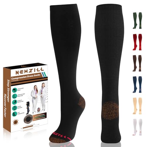 Copper Compression Dress Socks for Women & Men (Small-Medium / Black)