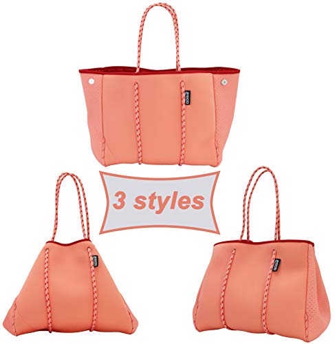Neoprene Multipurpose Beach Bag Tote with Inner Zipper Pocket (Coral / Large)