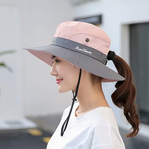 Women's Ponytail Safari Sun Hat (6 3/4-6 7/8 / 3-pink+grey+blue)